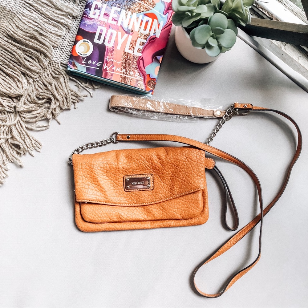 NINE WEST brown leather clutch/cross body purse!